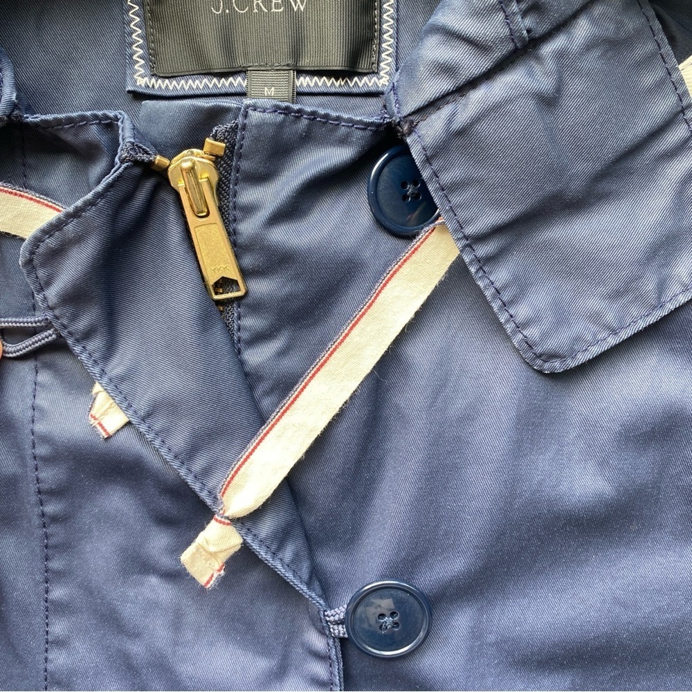 J.Crew Navy Blue Waxed Cotton Nylon Oversized Waterproof Rain Field Jacket M - Picture 7 of 16